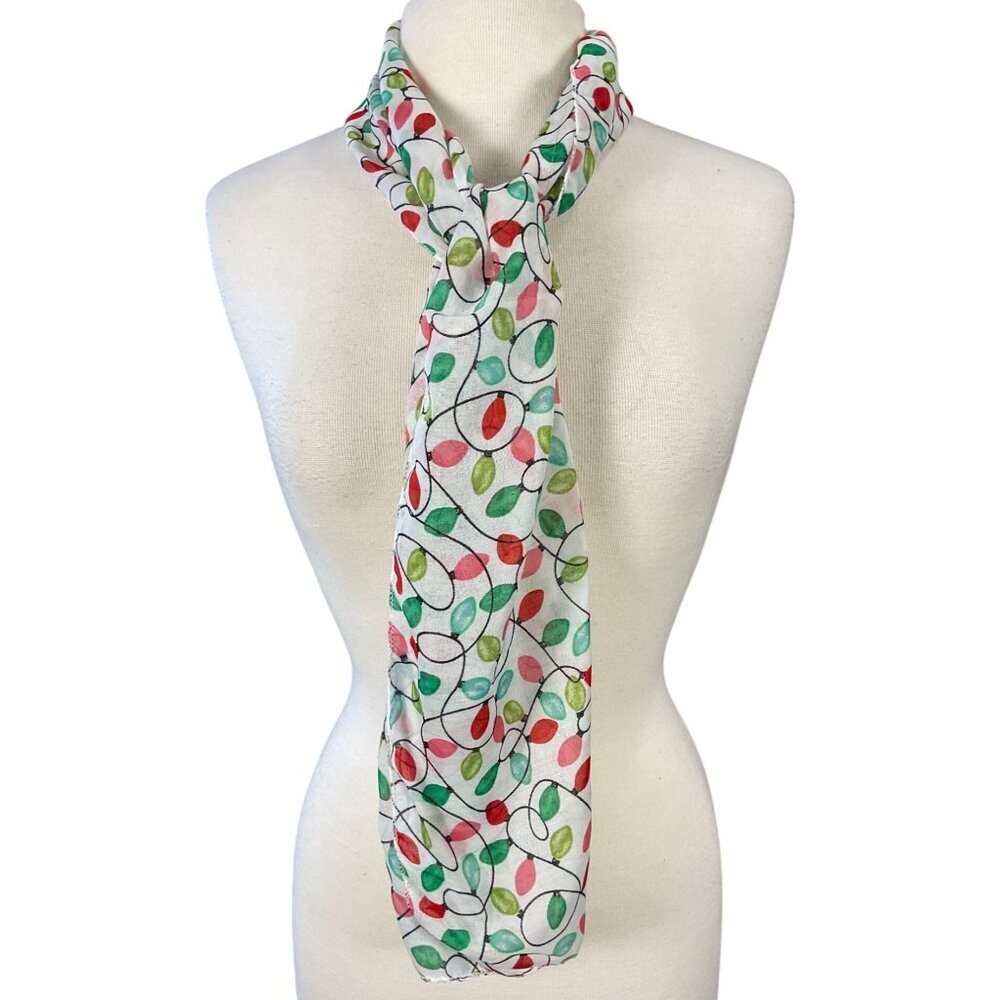 Colorful Festive Holiday Light Bulb Print Polyester Scarf